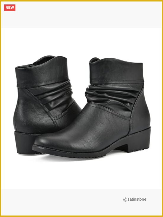 Women Cushioned Ankle Booties with Block Heel and Zip Closure